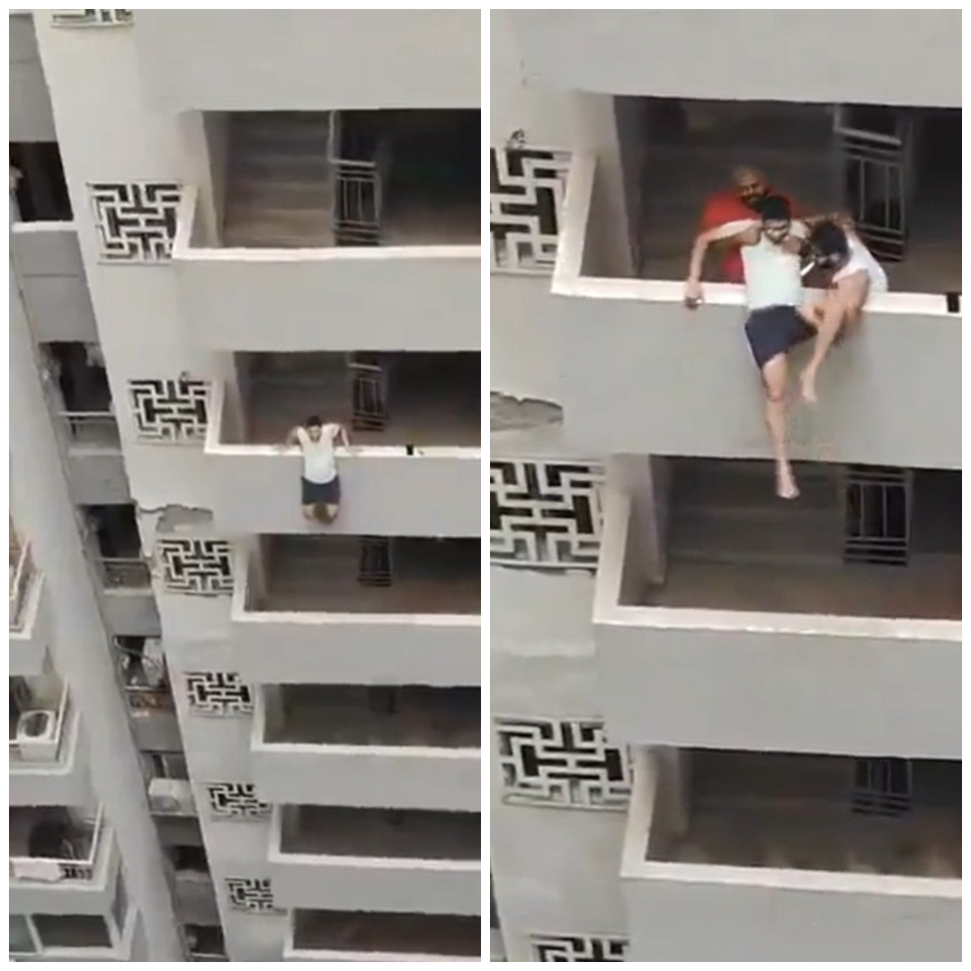 Man tries to jump off 12th floor of Noida building, saved by residents; dramatic rescue goes viral (WATCH) shk