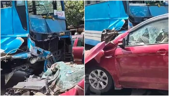 private bus and car Accident car driver died in Karuvannoor