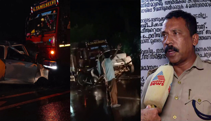 palakkad accident latest news  liquor bottles found from car car Rammed into the lorry at high speed police started investigation 