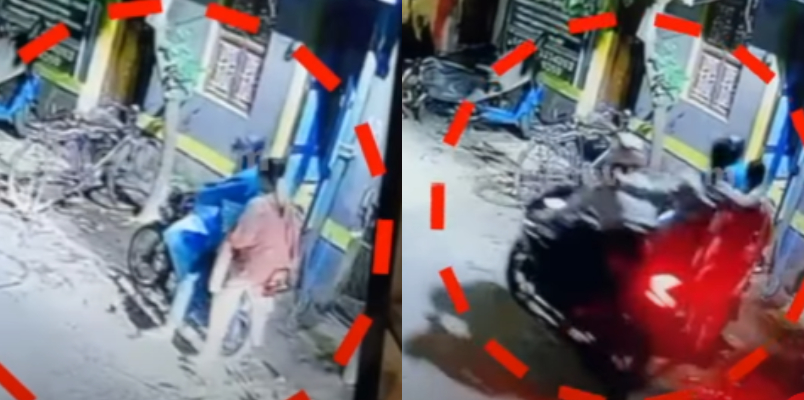 Attempt to snatch gold chain dragged woman who fell on road CCTV visuals out