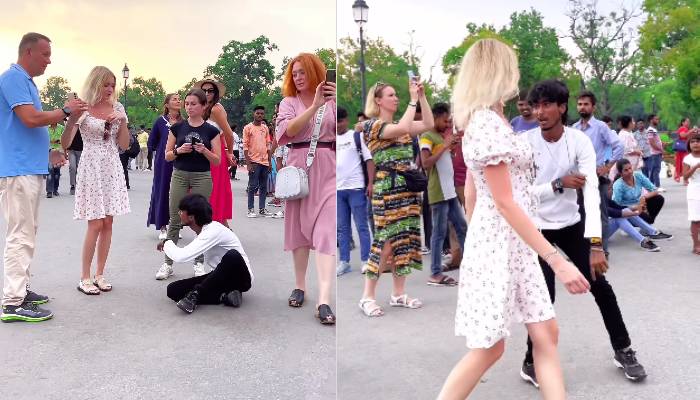 man dancing around russian tourist she is uncomfortable video 