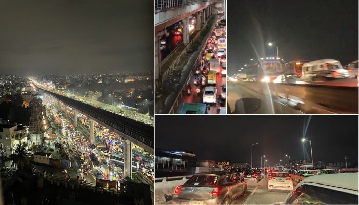 Bengaluru massive traffic jam on Electronic city flyover Wednesday techies walk home Silk board waterlogged WATCH vkp