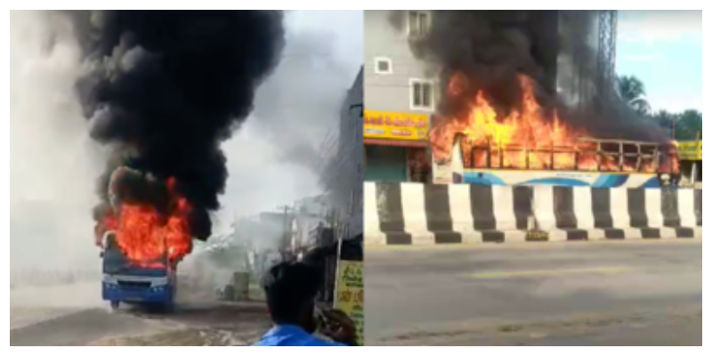 bus catch fire while running in Coimbatore