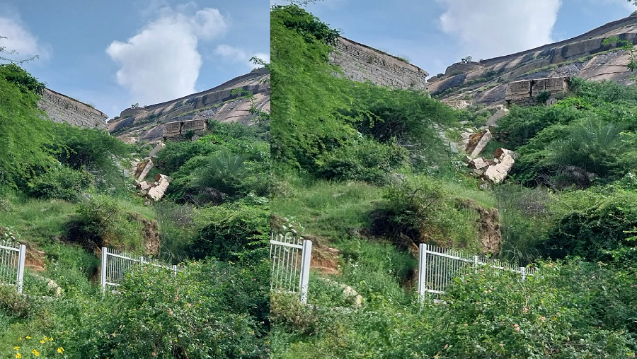 Madhugiri Fort Wall Collapsed Due to Continuous Rain gvd