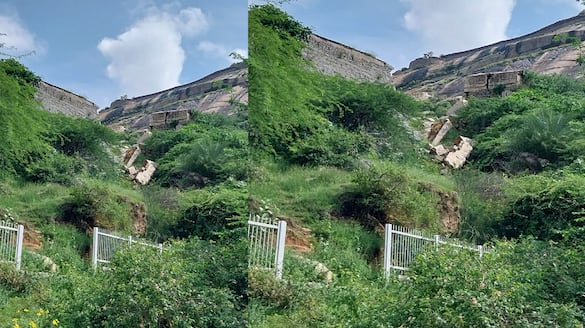 Madhugiri Fort Wall Collapsed Due to Continuous Rain gvd