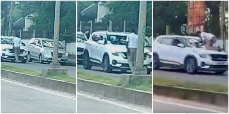 man drags traffic police for over 100 meters on car bonnet during traffic check