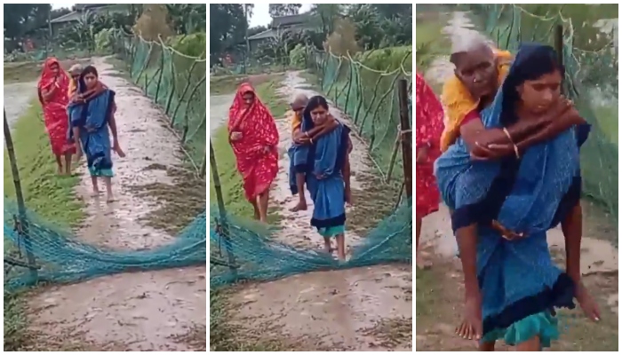 Cyclone Dana Social media congratulates ASHA workers who carry elderly woman and shift her to a safe place