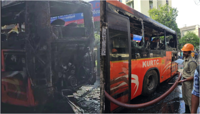 KSRTC low floor bus caught fire in Kochi city 