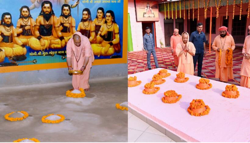 Yogi Adityanath offers prayers at Baba Mukutnath Siddha Temple in Haryana