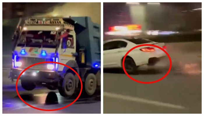 video of vehicles entering a speed breaker and moving dangerously has gone viral on social media