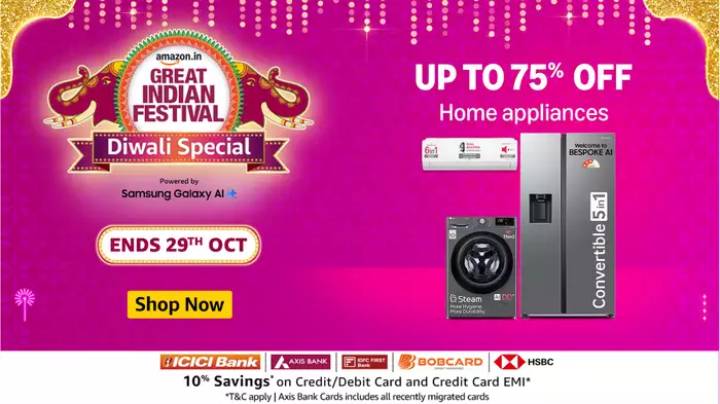 Last day of Amazon Great Indian Festival Diwali Sale get 48% off on Washing Machines Rya