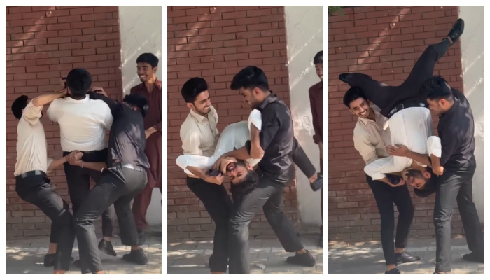 Pakistani students neck break stunt turns classmates upside down goes viral 