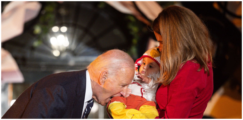 US President Joe Biden bites baby dressed as chicken during Halloween celebrations at White House