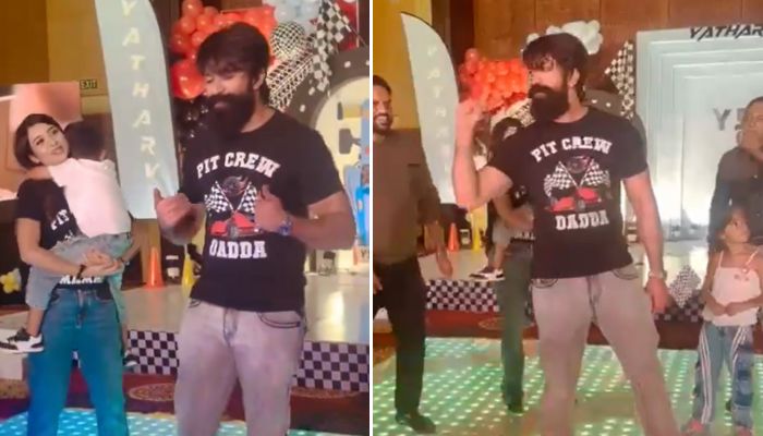 Actor Yash and wife Radhika Pandit groove to Tagaru title track at son Yatharv birthday party WATCH vkp