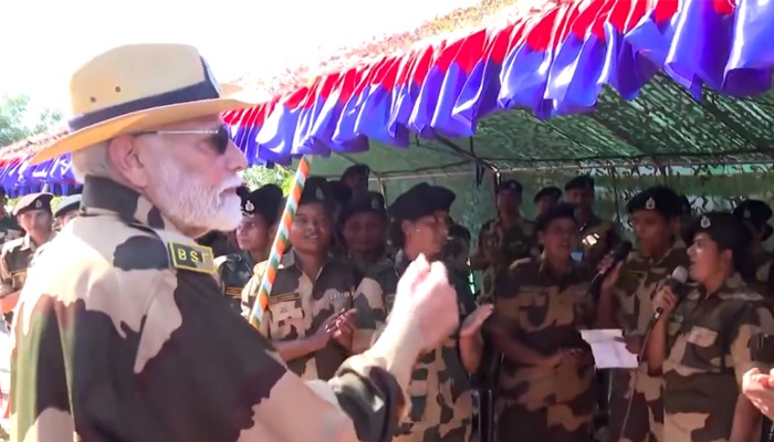 PM Modi joins soldiers in singing 'Vande Mataram' during Diwali celebration in Gujarat's Kutch (WATCH) snt