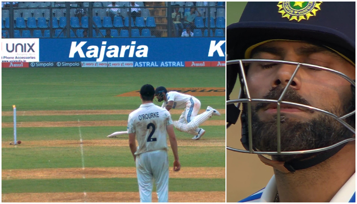 watch video virat kohli run out against new zeaaland in mumbai test