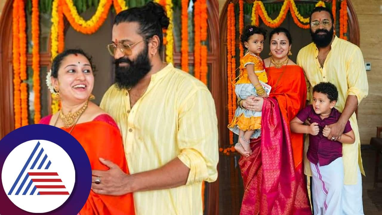 Kantara Rishab shetty along with wife pragathi and kids celebrates deepavali vcs