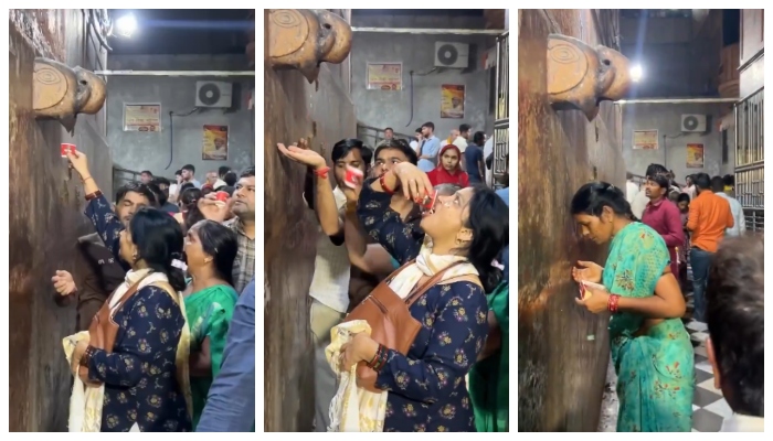 Banke Bihari Mandir devotees in Up Drink AC water believing its charan amrit video viral in social media 