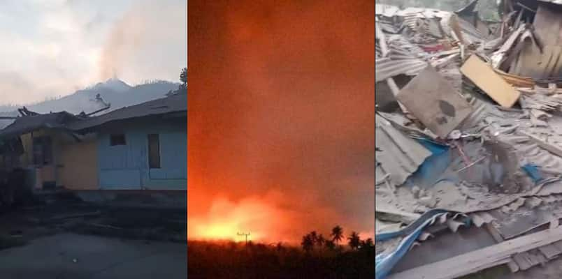 Indonesia volcano eruption midnight ash fireballs over homes  public buildings