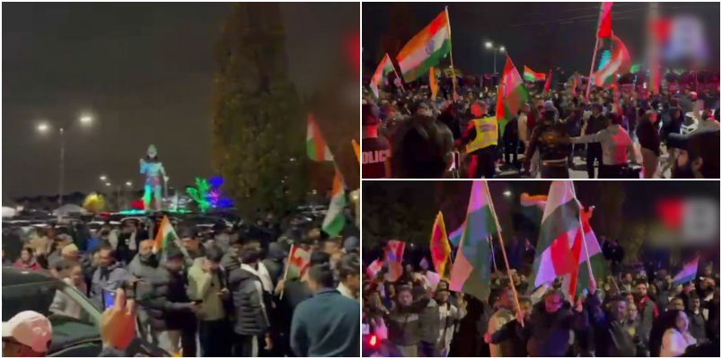 Indians gather in front of Hindu Sabha Mandir in Canada