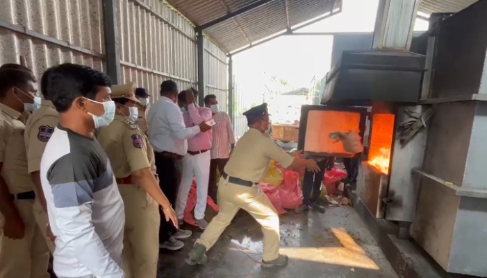 Ganja worth three crores burnt to dispose inside an incinerator 