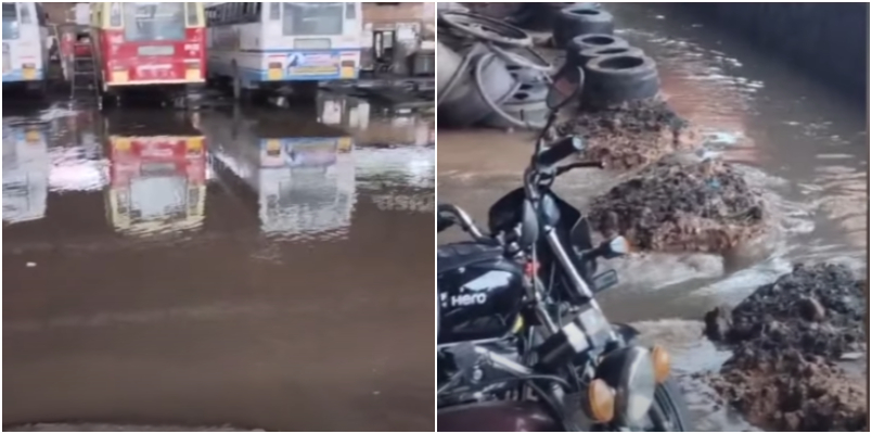 Pathanamthitta KSRTC depot renovated but workshop in four feet pit even in light rain water filled