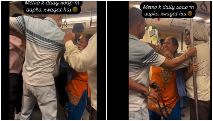 High voltage drama inside Delhi Metro as woman fights with fellow passenger over push (WATCH) shk