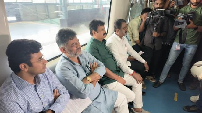 Bengaluru DCM DK Shivakumar MP Tejasvi Surya travel on Nagasandra-Madavara metro opens tomorrow WATCH vkp