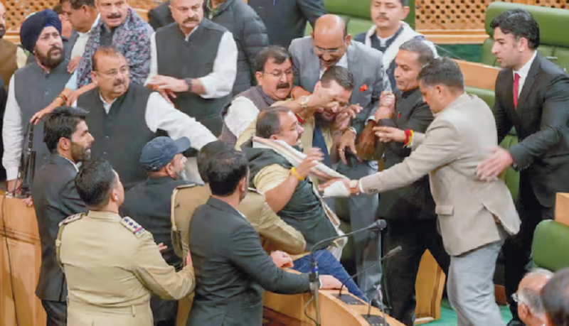 Massive Brawl Erupts Between MLAs in Jammu Kashmir Assembly over Article 370 gvd