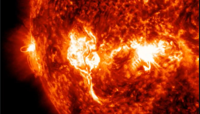 Strong Solar Flare erupts from Sun on Nov 6 2024 NASA Solar Dynamics Observatory captured an image 