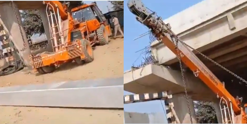 1000 kg mass girder of under construction over bridge falls on moving bike police lost life