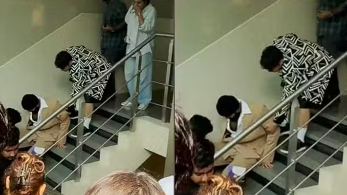 Actor Vijay Deverakonda slips from stairs and falls during song promotion ckm