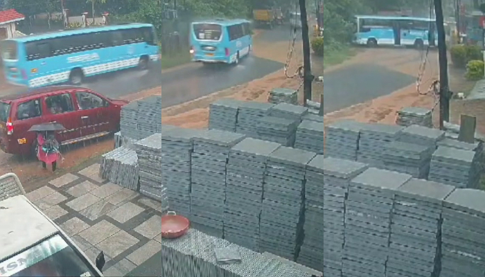 Accident in Kottayam: Private bus goes out of control and hits KSRTC bus; Bike rider injured