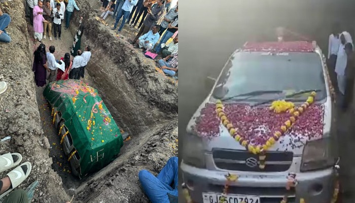 Viral video: Gujarat farmer gives 12-year-old car grand burial as tribute (WATCH) AJR