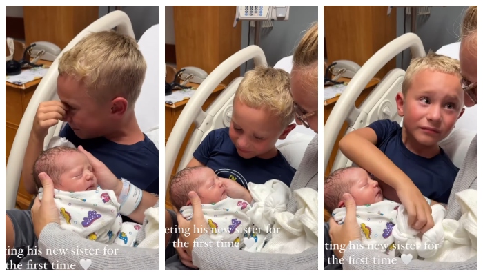 video of a brother who cries when he sees his little sister for the first time goes viral 