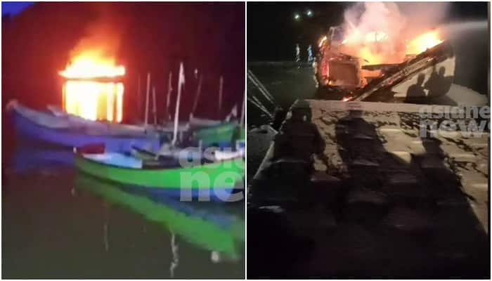 fishing boat fire; 2 people were injured in the incident last night in Beypur