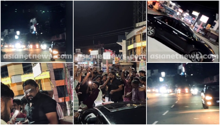 video of youth birthday celebration in the middle of road with car rally cake cutting in pathanamthitta