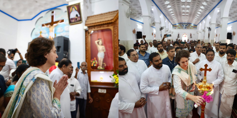 Wayanad Lok Sabha Constituency UDF candidate Priyanka Gandhi visited Lourdes Mata Church