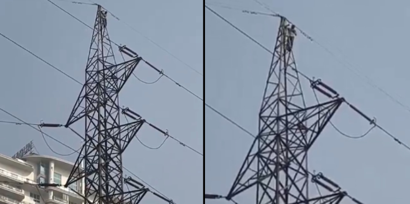 Man Climbs Electric Tower Dances On Top Of It Video