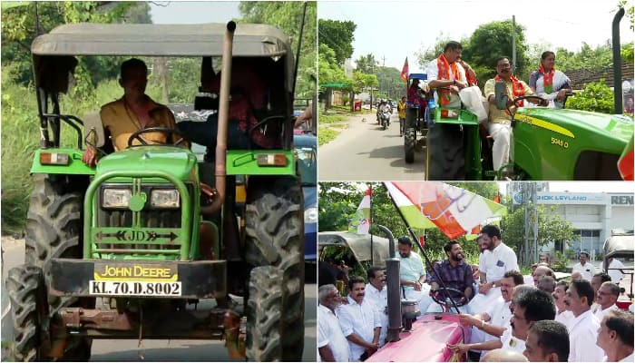 bjp and udf hold tractor rally in palghat