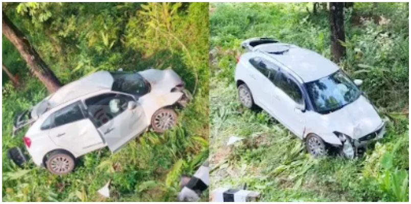 car coming from the airport overturned Five people injured  including a baby in Kozhikode