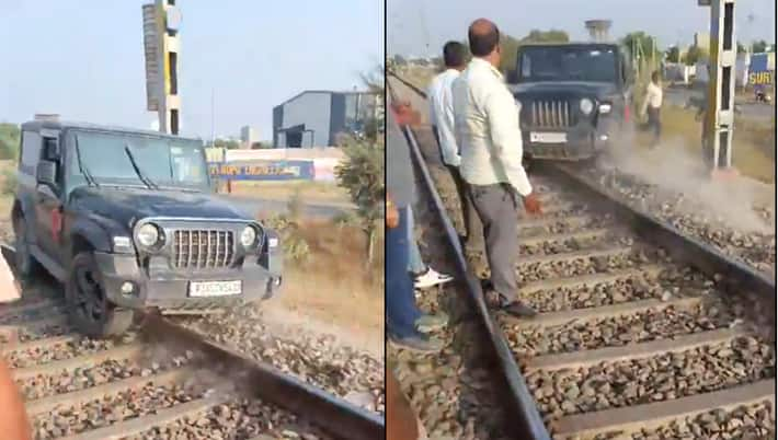 Drunk Man arrested after driving thar car on railway track Jaipur ckm