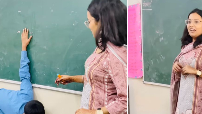 Delhi Primary School Teacher sapna bhatia Classroom Activity measure height Goes Viral tvk