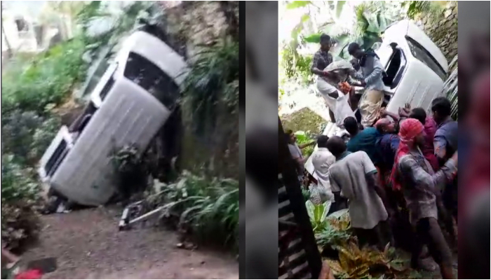 While returning from Sabarimala, car lost control and fell downhill, two people injured