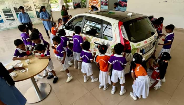 Car for children to coloring; Ford dealership with a different Children's Day celebration