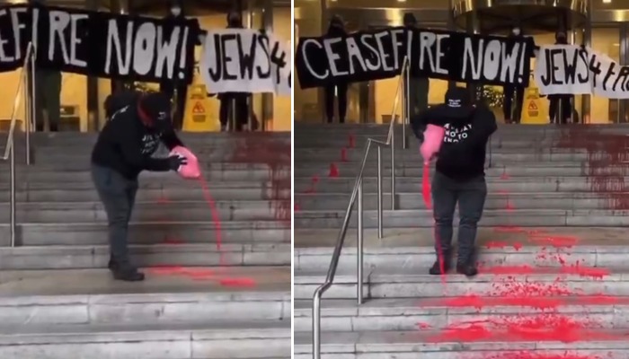 Hamas supporter pours red paint all over Israeli consulate in Toronto; viral video sparks outrage (WATCH) anr