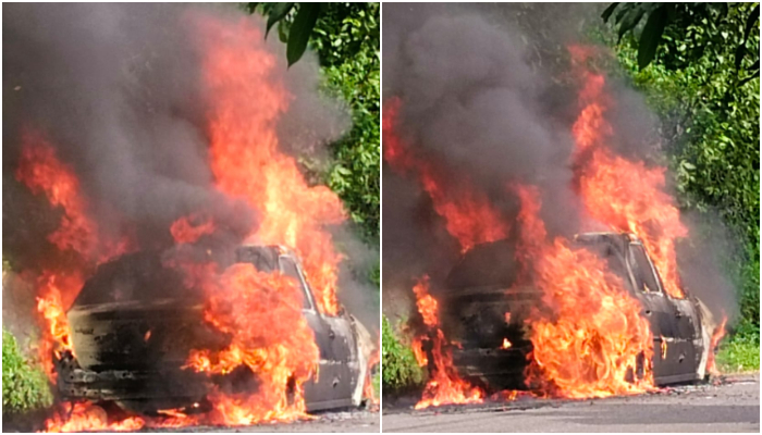 car burnt three passengers inside the car pathanamthitta