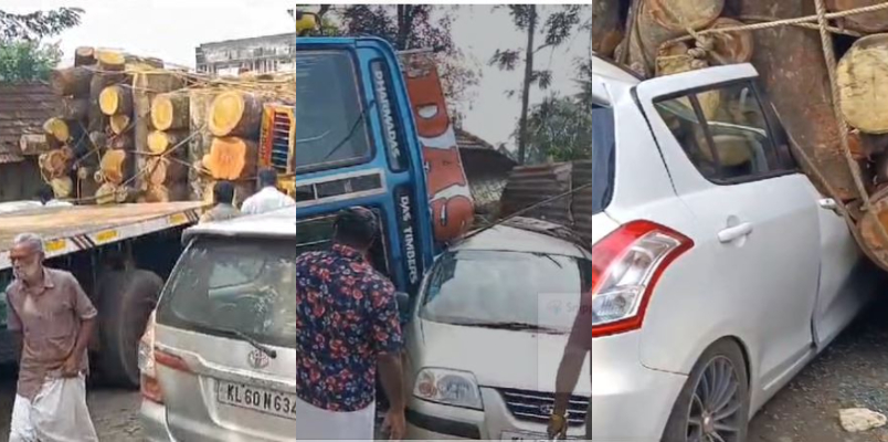 lorry fell into pothole overturns and hit two cars in perumbavoor