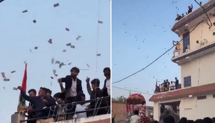 Rs 100, Rs 500 notes in air! UP family showers Rs 20 lakh cash at wedding procession; video goes viral (WATCH) gcw