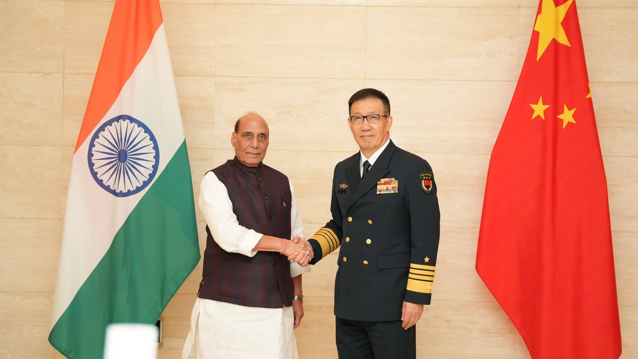Rajnath and Admiral Dong Jun meeting